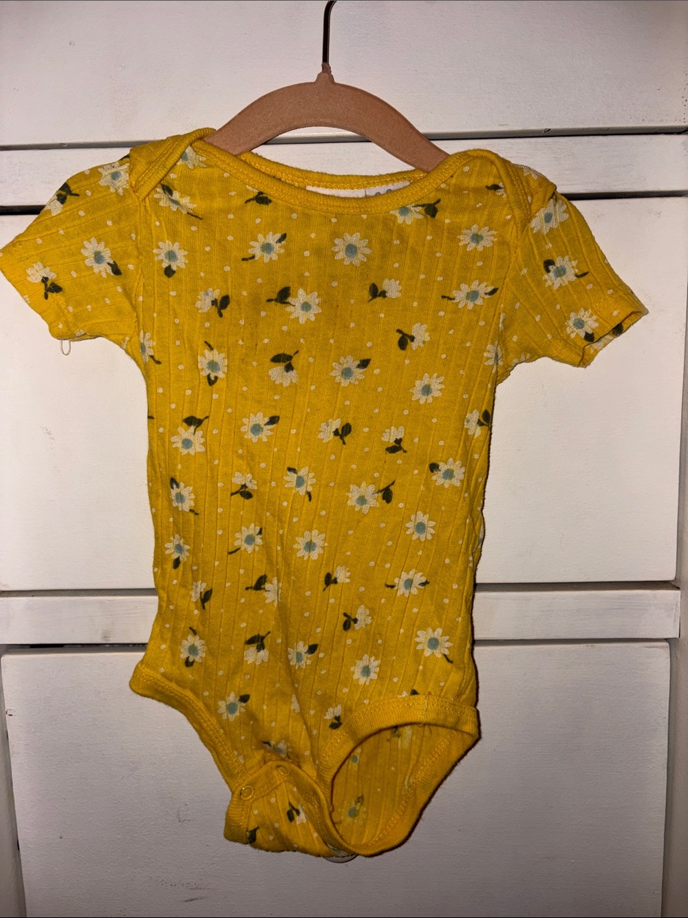 Yellow Daisy Ribbed Baby Bodysuit with Snap Bottom
